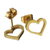 Stainless Steel Stud Earring, Heart, gold color plated, for woman 