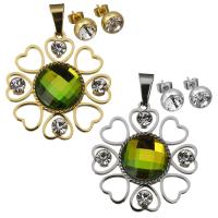 Stainless Steel Jewelry Set, pendant & earring, with Crystal, Flower, plated, for woman & faceted 8mm Approx 