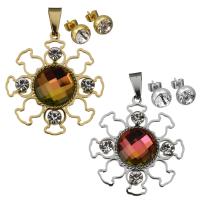 Stainless Steel Jewelry Set, pendant & earring, with Crystal, Flower, plated, for woman & faceted 8mm Approx 