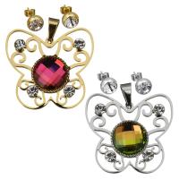 Stainless Steel Jewelry Set, pendant & earring, with Crystal, Flower, plated, for woman & faceted 8mm Approx 