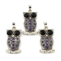 Zinc Alloy Animal Pendants, Owl, antique silver color plated, with rhinestone, lead & cadmium free Approx 