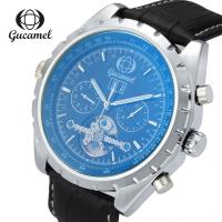 Gucamel® Reloj para hombre, Cuero de PU, con Vidrio & acero inoxidable & aleación de zinc, movimiento chino, chapado en color de plata, Resistente al agua de la vida & ajustable, más colores para la opción, 42x15mm, longitud:aproximado 8.5 Inch, Vendido por UD