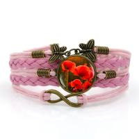 Zinklegierung kombiniertes Armband, SchmetterlingButterfly & UnendlichkeitGrenzenlosigkeit, mit Gewachste Hanfschnur & PU Leder & Glas, mit Verlängerungskettchen von 5cm, antike Bronzefarbe plattiert, Zeit Edelstein Schmuck & für Frau & 5-litzig & Aufkleber, keine, frei von Blei & Kadmium, 27mm, Länge:ca. 6.5 ZollInch, verkauft von Strang