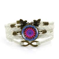 Zinklegierung kombiniertes Armband, SchmetterlingButterfly & UnendlichkeitGrenzenlosigkeit, mit Gewachste Hanfschnur & PU Leder & Glas, mit Verlängerungskettchen von 5cm, antike Bronzefarbe plattiert, Zeit Edelstein Schmuck & für Frau & 5-litzig & Aufkleber, keine, frei von Blei & Kadmium, 27mm, Länge:ca. 6.5 ZollInch, verkauft von Strang