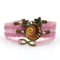 Zinklegierung kombiniertes Armband, SchmetterlingButterfly & UnendlichkeitGrenzenlosigkeit, mit Gewachste Hanfschnur & PU Leder & Glas, mit Verlängerungskettchen von 5cm, antike Bronzefarbe plattiert, Zeit Edelstein Schmuck & für Frau & 5-litzig & Aufkleber, keine, frei von Blei & Kadmium, 27mm, Länge:ca. 6.5 ZollInch, verkauft von Strang