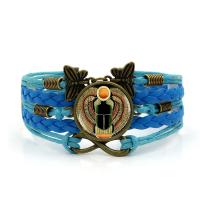 Zinklegierung kombiniertes Armband, SchmetterlingButterfly & UnendlichkeitGrenzenlosigkeit, mit Gewachste Hanfschnur & PU Leder & Glas, mit Verlängerungskettchen von 5cm, antike Bronzefarbe plattiert, Zeit Edelstein Schmuck & für Frau & 5-litzig & Aufkleber, keine, frei von Blei & Kadmium, 27mm, Länge:ca. 6.5 ZollInch, verkauft von Strang