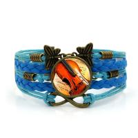 Zinklegierung kombiniertes Armband, SchmetterlingButterfly & UnendlichkeitGrenzenlosigkeit, mit Gewachste Hanfschnur & PU Leder & Glas, mit Verlängerungskettchen von 5cm, antike Bronzefarbe plattiert, Zeit Edelstein Schmuck & für Frau & 5-litzig & Aufkleber, keine, frei von Blei & Kadmium, 27mm, Länge:ca. 6.5 ZollInch, verkauft von Strang