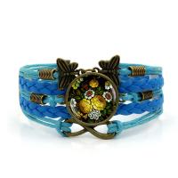 Zinklegierung kombiniertes Armband, SchmetterlingButterfly & UnendlichkeitGrenzenlosigkeit, mit Gewachste Hanfschnur & PU Leder & Glas, mit Verlängerungskettchen von 5cm, antike Bronzefarbe plattiert, Zeit Edelstein Schmuck & für Frau & 5-litzig & Aufkleber, keine, frei von Blei & Kadmium, 27mm, Länge:ca. 6.5 ZollInch, verkauft von Strang