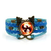 Zinklegierung kombiniertes Armband, SchmetterlingButterfly & UnendlichkeitGrenzenlosigkeit, mit Gewachste Hanfschnur & PU Leder & Glas, mit Verlängerungskettchen von 5cm, antike Bronzefarbe plattiert, Zeit Edelstein Schmuck & für Frau & 5-litzig & Aufkleber, keine, frei von Blei & Kadmium, 27mm, Länge:ca. 6.5 ZollInch, verkauft von Strang