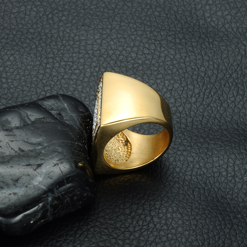 Titanium Steel Finger Ring, gold color plated, different size for choice & for man & with rhinestone, 22mm, Sold By PC