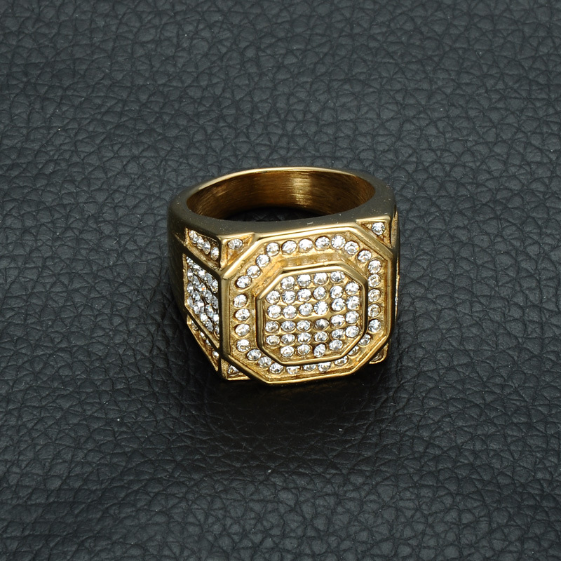 Titanium Steel Finger Ring, gold color plated, different size for choice & for man & with rhinestone, 17mm, Sold By PC