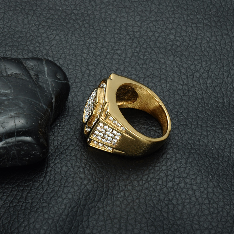 Titanium Steel Finger Ring, gold color plated, different size for choice & for man & with rhinestone, 17mm, Sold By PC