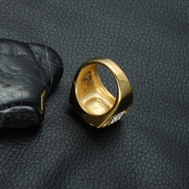 Titanium Steel Finger Ring, gold color plated, different size for choice & for man & with rhinestone, 17mm, Sold By PC