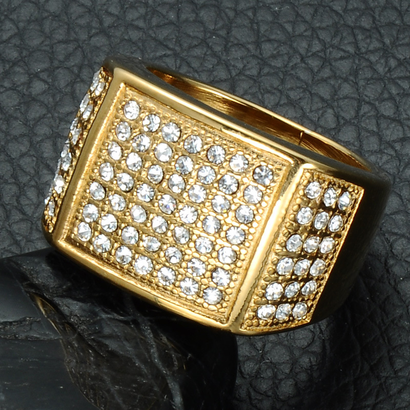 Acier titane bague, Placage de couleur d'or, normes différentes pour le choix & pour homme & avec strass, 15mm, Vendu par PC