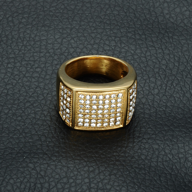 Titanium Steel Finger Ring, gold color plated, different size for choice & for man & with rhinestone, 15mm, Sold By PC