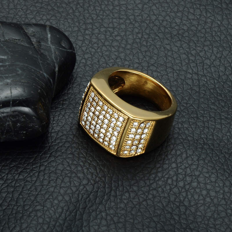 Titanium Steel Finger Ring, gold color plated, different size for choice & for man & with rhinestone, 15mm, Sold By PC