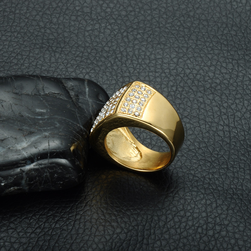 Titanium Steel Finger Ring, gold color plated, different size for choice & for man & with rhinestone, 15mm, Sold By PC