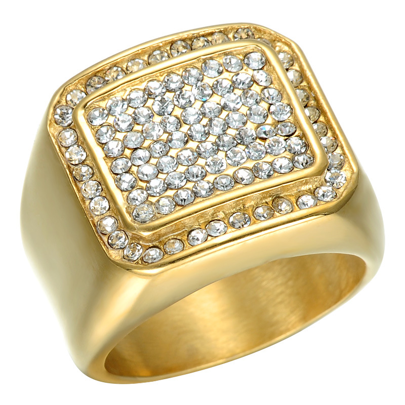 Acier titane bague, Placage de couleur d'or, normes différentes pour le choix & pour homme & avec strass, 17mm, Vendu par PC