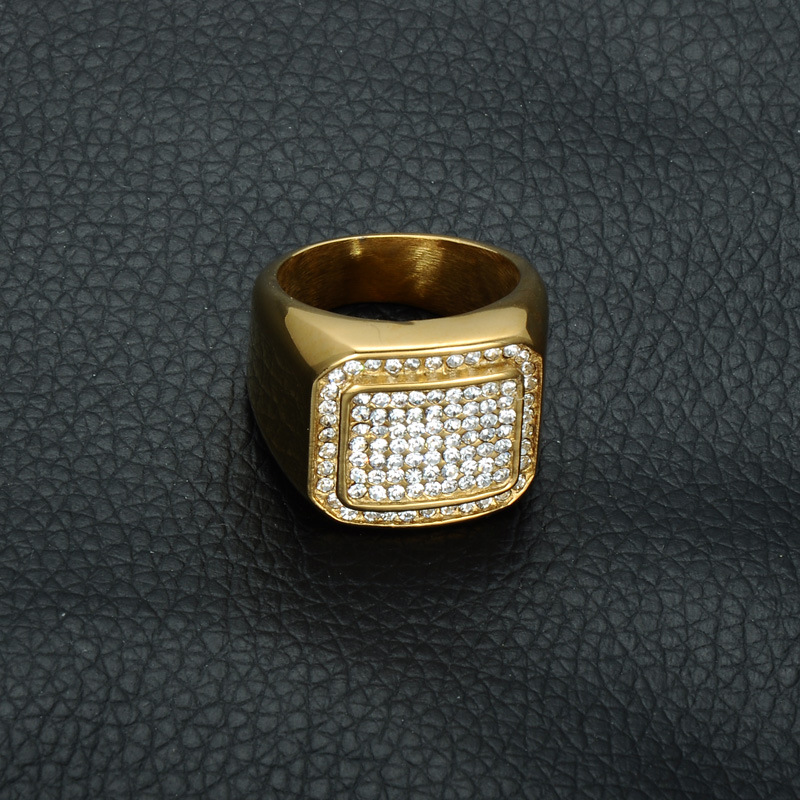 Titanium Steel Finger Ring, gold color plated, different size for choice & for man & with rhinestone, 17mm, Sold By PC