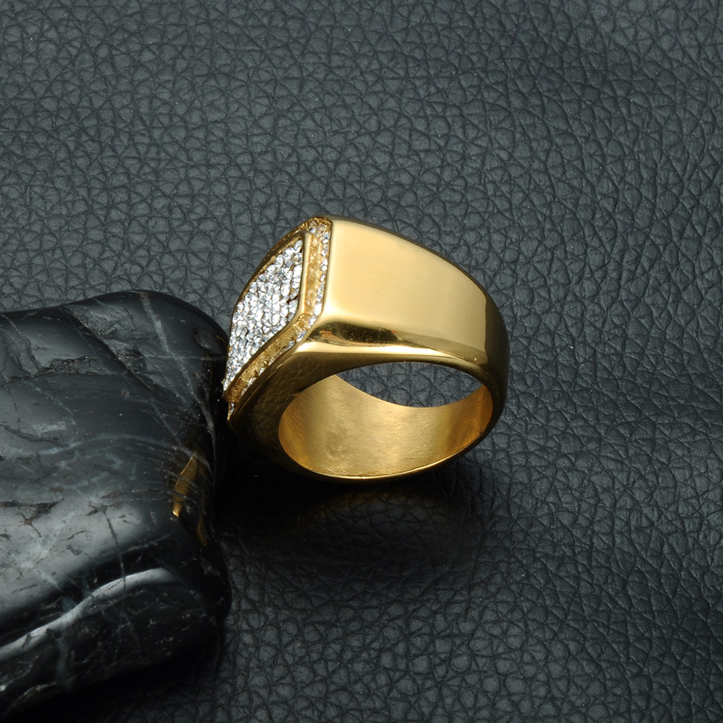 Titanium Steel Finger Ring, gold color plated, different size for choice & for man & with rhinestone, 17mm, Sold By PC