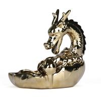 Incense Smoke Flow Backflow Holder Ceramic Incense Burner, Porcelain, Dragon, gold color plated, durable 