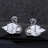 Brass Stud Earring, Swan, platinum plated, for woman & with cubic zirconia, nickel, lead & cadmium free 