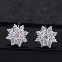 Brass Stud Earring, Flower, platinum plated, micro pave cubic zirconia & for woman, nickel, lead & cadmium free, 10mm 