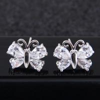 Brass Stud Earring, Butterfly, platinum plated, for woman & with cubic zirconia, nickel, lead & cadmium free 