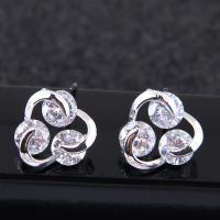 Brass Stud Earring, platinum plated, for woman & with cubic zirconia, nickel, lead & cadmium free, 11mm 