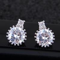 Brass Stud Earring, platinum plated, for woman & with cubic zirconia, nickel, lead & cadmium free 