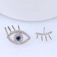 metal Pendientes asimétricos, Ojo, chapado en platina real, micro arcilla de zirconia cúbica & para mujer, libre de níquel, plomo & cadmio, 15x10mm-10x7mm, Vendido por Par