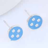 Brass Stud Earring, Button Shape, platinum plated, for woman & enamel, nickel, lead & cadmium free, 8mm 