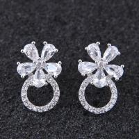 Brass Stud Earring, Flower, platinum plated, for woman & with cubic zirconia, nickel, lead & cadmium free 