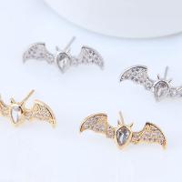 Brass Stud Earring, Bat, plated, micro pave cubic zirconia & for woman nickel, lead & cadmium free 