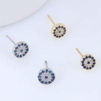 Brass Stud Earring, Round, plated, micro pave cubic zirconia & for woman nickel, lead & cadmium free, 7mm 