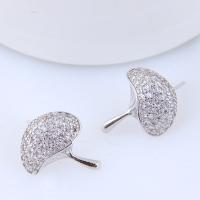 Brass Stud Earring, mushroom, platinum plated, micro pave cubic zirconia & for woman, nickel, lead & cadmium free 