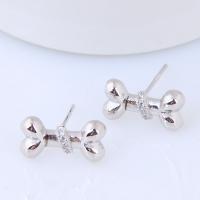 Brass Stud Earring, Dog Bone, platinum plated, micro pave cubic zirconia & for woman, nickel, lead & cadmium free 