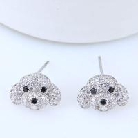 Brass Stud Earring, Dog, platinum plated, micro pave cubic zirconia & for woman, nickel, lead & cadmium free 