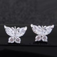 Brass Stud Earring, Butterfly, platinum plated, for woman & with cubic zirconia, nickel, lead & cadmium free 