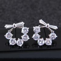 Brass Stud Earring, platinum plated, for woman & with cubic zirconia, nickel, lead & cadmium free, 13mm 