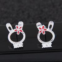 Brass Stud Earring, Rabbit, platinum plated, for woman & enamel & with cubic zirconia, nickel, lead & cadmium free 