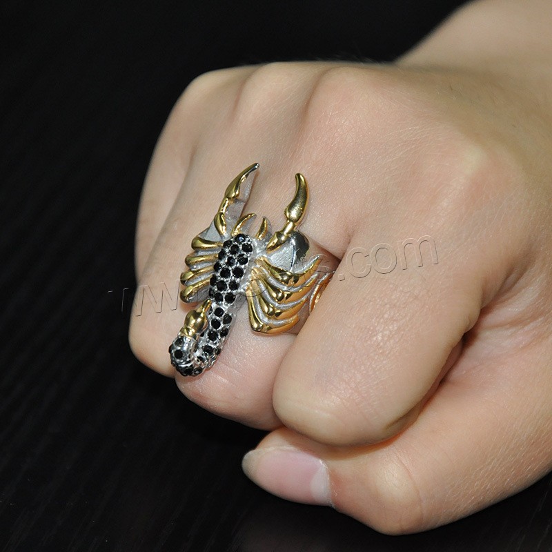 Acier titane bague, scorpion, Placage, normes différentes pour le choix & pour homme & avec strass, 36mm, Vendu par PC