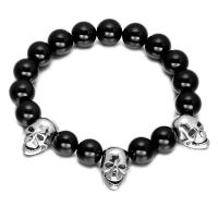 agate noire bracelet, avec acier inoxydable, boule, Réglable & antifatigue & pour homme, 10mm Environ 8 pouce, Vendu par brin