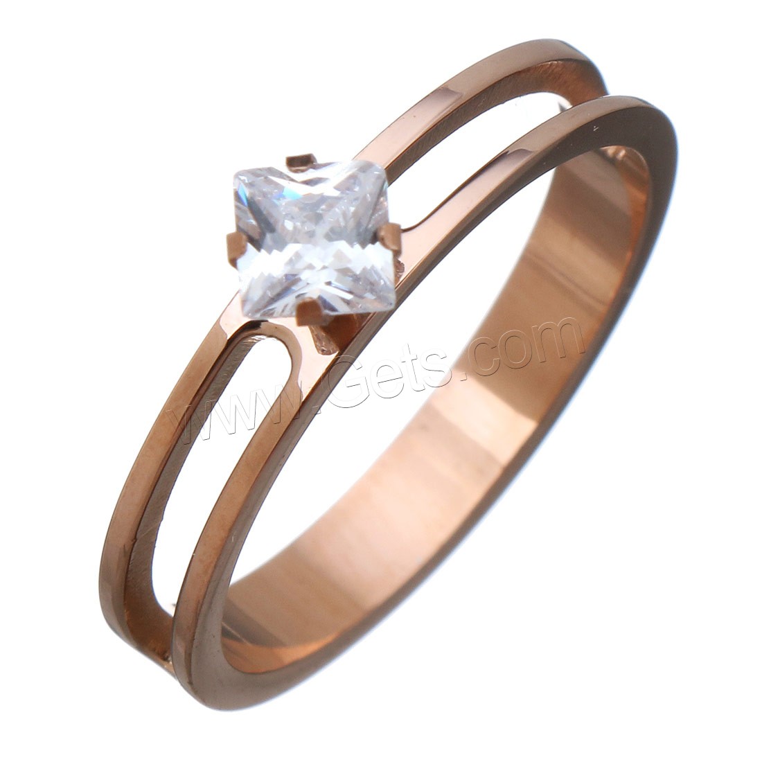 acier inoxydable bague, avec cristal, Plaqué de couleur d'or rose, normes différentes pour le choix & pour femme & facettes, 6mm, Vendu par PC