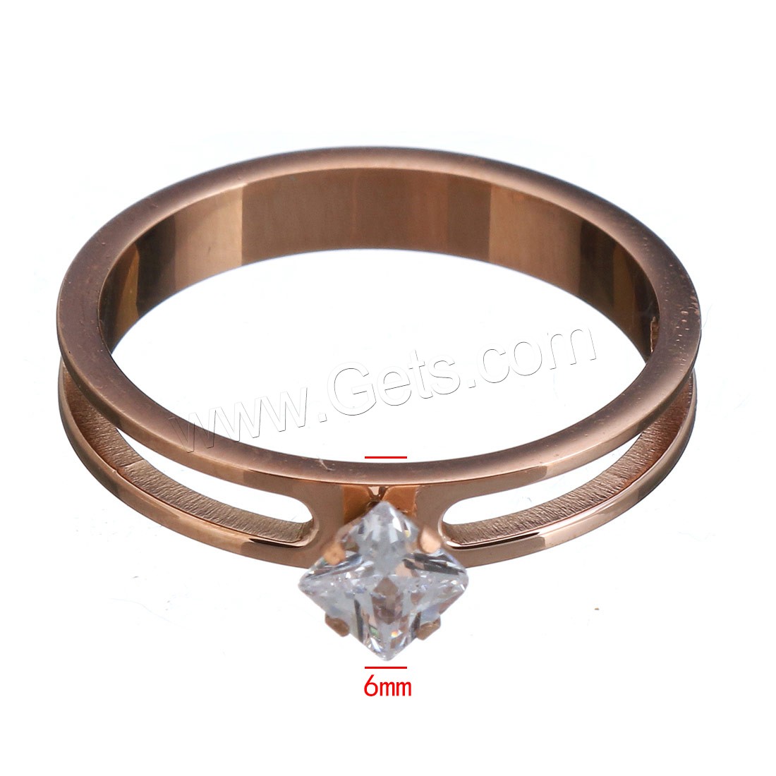 acier inoxydable bague, avec cristal, Plaqué de couleur d'or rose, normes différentes pour le choix & pour femme & facettes, 6mm, Vendu par PC