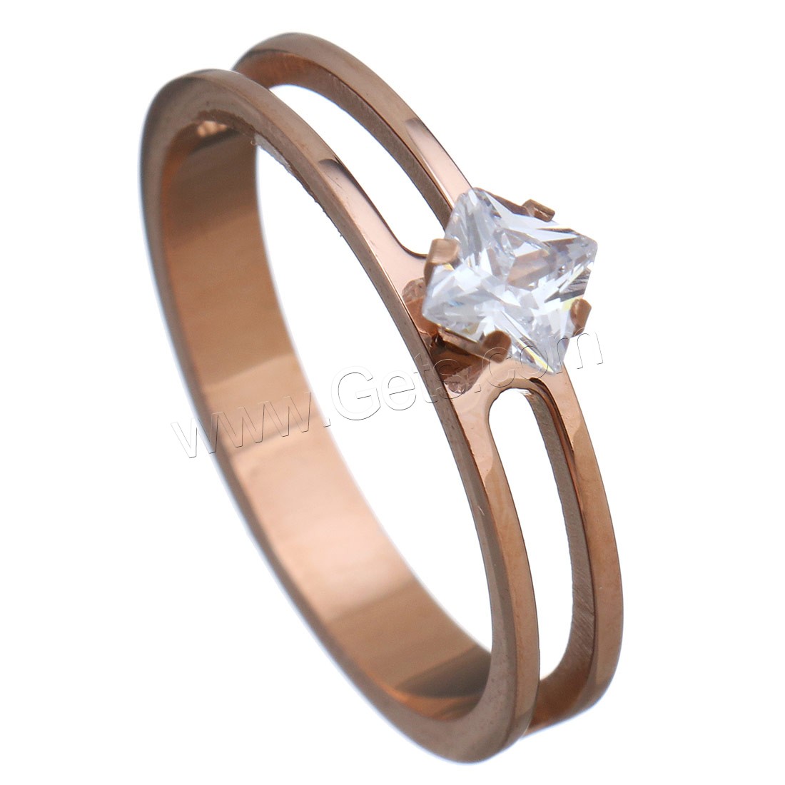 acier inoxydable bague, avec cristal, Plaqué de couleur d'or rose, normes différentes pour le choix & pour femme & facettes, 6mm, Vendu par PC