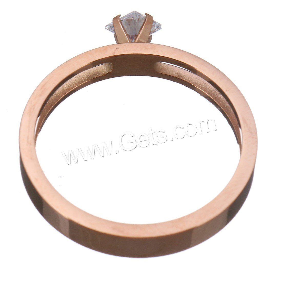 acier inoxydable bague, avec cristal, Plaqué de couleur d'or rose, normes différentes pour le choix & pour femme & facettes, 6mm, Vendu par PC