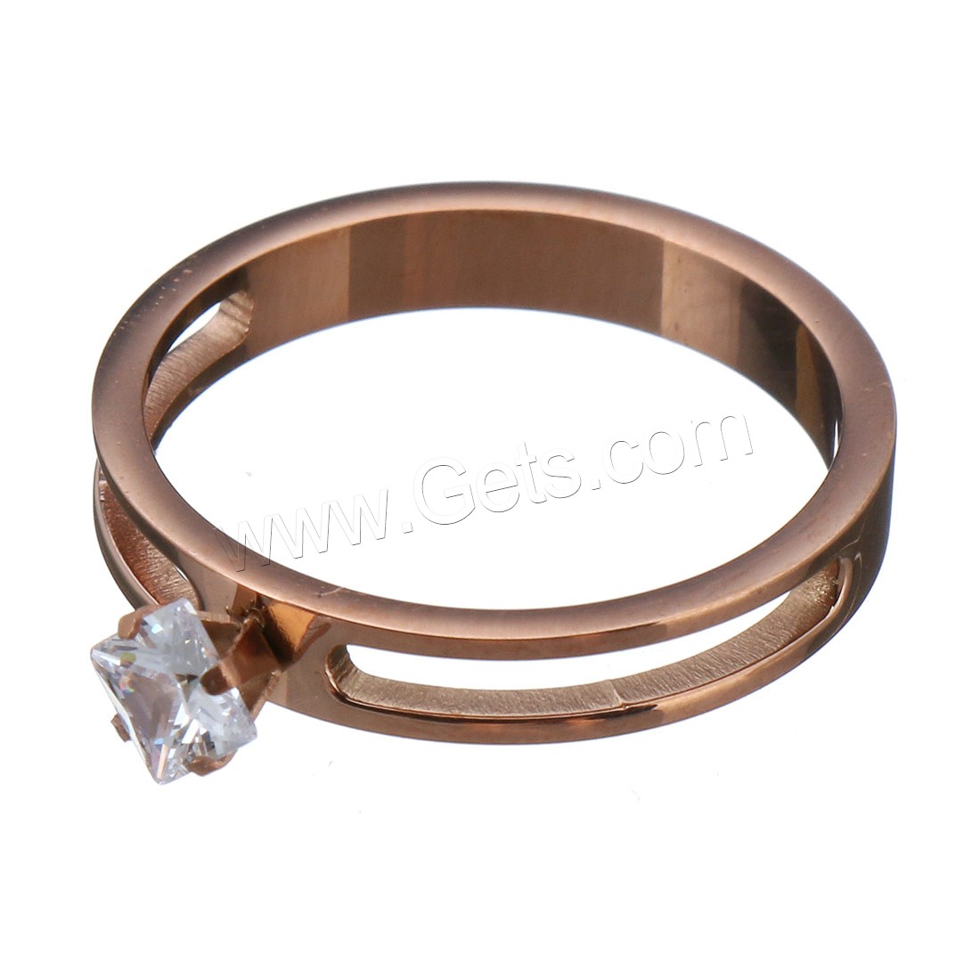 acier inoxydable bague, avec cristal, Plaqué de couleur d'or rose, normes différentes pour le choix & pour femme & facettes, 6mm, Vendu par PC