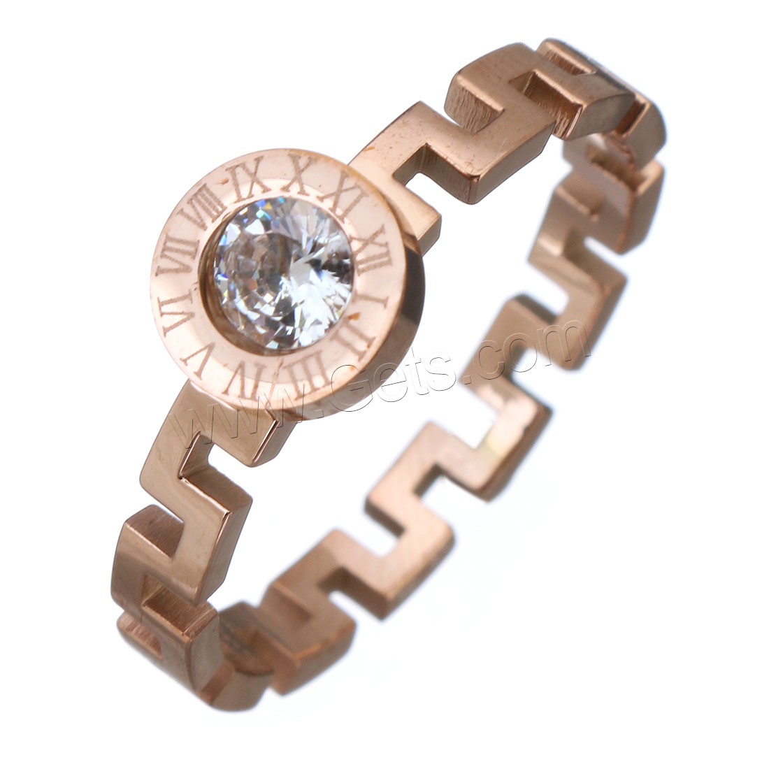 acier inoxydable bague, avec cristal, Plaqué de couleur d'or rose, normes différentes pour le choix & pour femme & facettes, 7mm, Vendu par PC