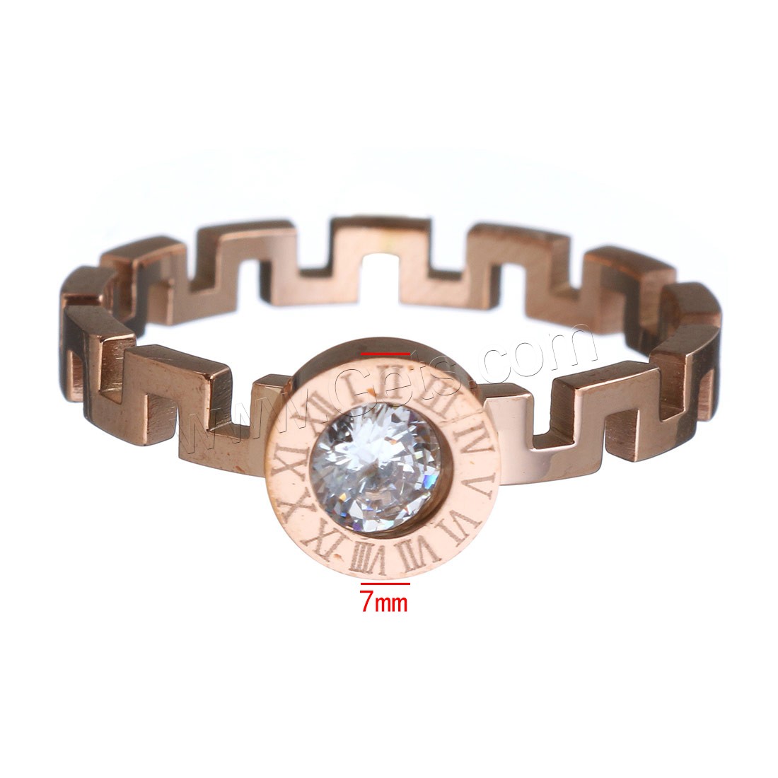 acier inoxydable bague, avec cristal, Plaqué de couleur d'or rose, normes différentes pour le choix & pour femme & facettes, 7mm, Vendu par PC